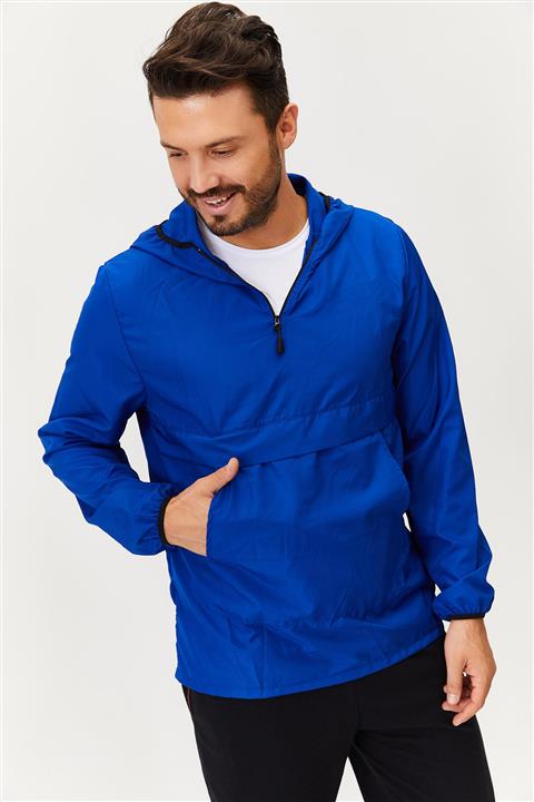 Depovip Erkek Mavi Kanguru Cepli Yağmurluk