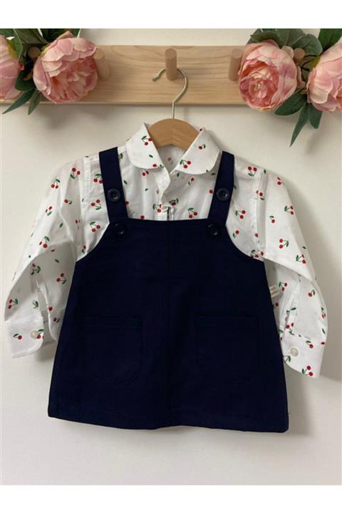 MAİBELLA Kirazlı Gömlekli Lacivert Elbise