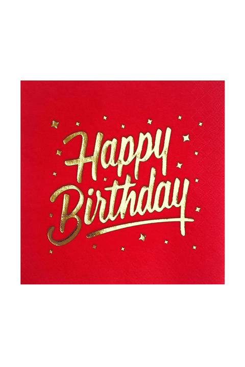 Story 33 X 33 Cm Altın Varak Happy Birthday Desenli 16'lı Kırmızı Renkli Kağıt Peçete