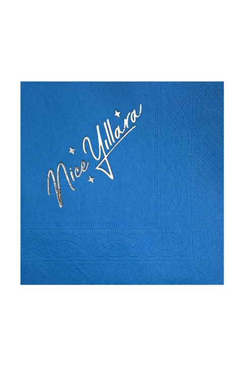 Story 33 X 33 Cm Gümüş Varak Nice Yıllara Desenli 16'lı Mavi Renkli Kağıt Peçete