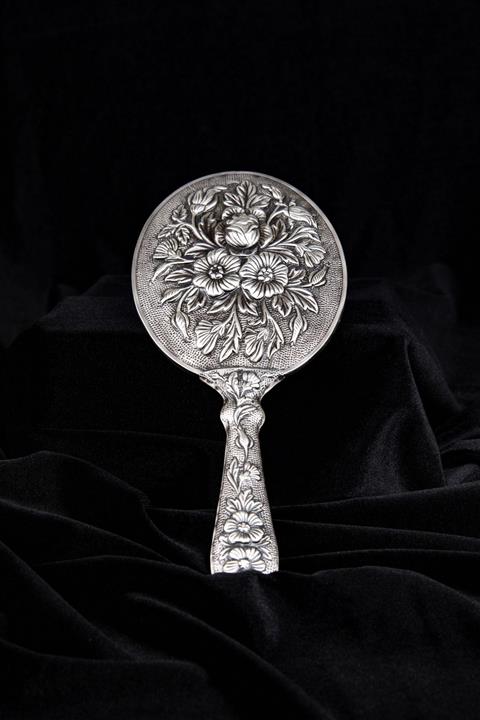 turangümüş Kara Gül Motifli Özel Yapım El Aynası 925 Ayar Gümüş