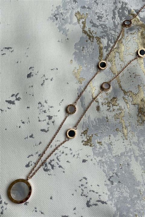 TakbiTasarım Çelik Kolye Uzun 39cm+ Rose Sedefli Çift Yön Kullanımlı