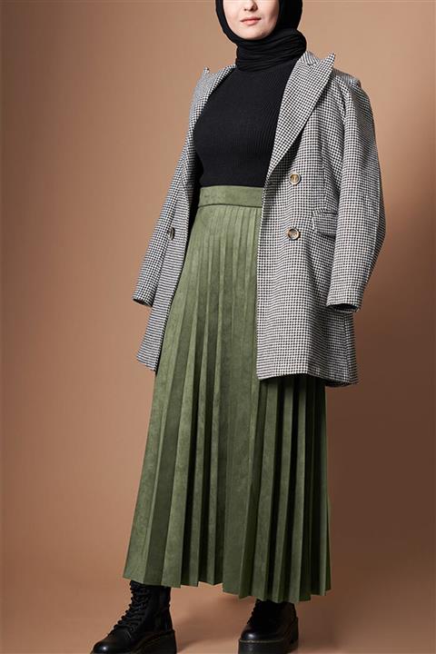 Mapel Kadın Pileli Mevlana Süet Haki Etek