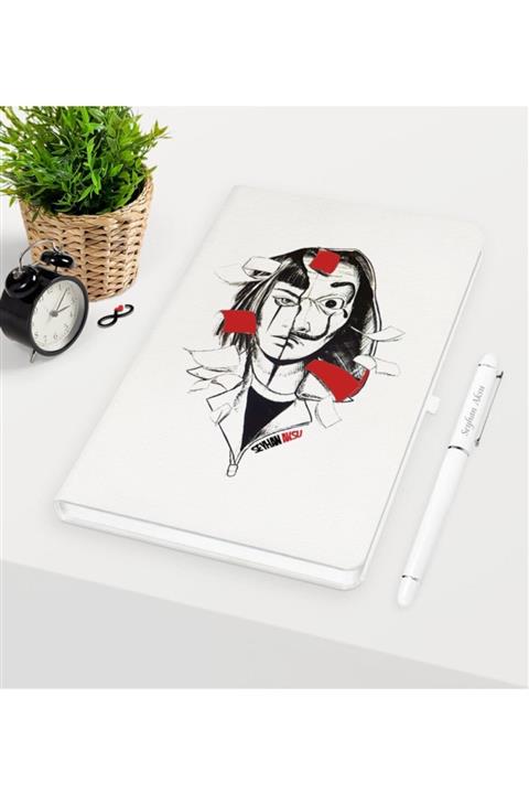 BK Kişiye Özel La Casa De Papel Beyaz Defter Kalem Seti - 16