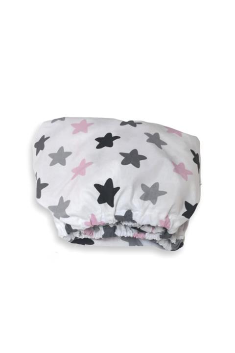 Bebek Özel Pamuklu Bebek Ve Çocuk Lastikli Çarşaf 90x140 Pembe Gri Yıldızlı