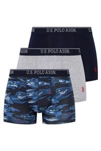 U.S POLO Erkek Gri Melanj - Lacivert 3 Lü Boxer