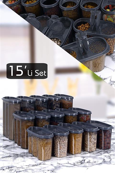 Meleni Home 15'li Sızdırmaz Çift Kapaklı Erzak Saklama Kabı Seti 5x (1250 ML, 1700 ML, 2250 ML)