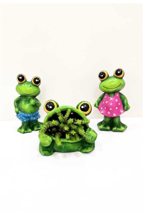MOBGİFT Şirin Kurbağa Ailesi Hediyelik Saksı Biblo 3 ' Lü Set
