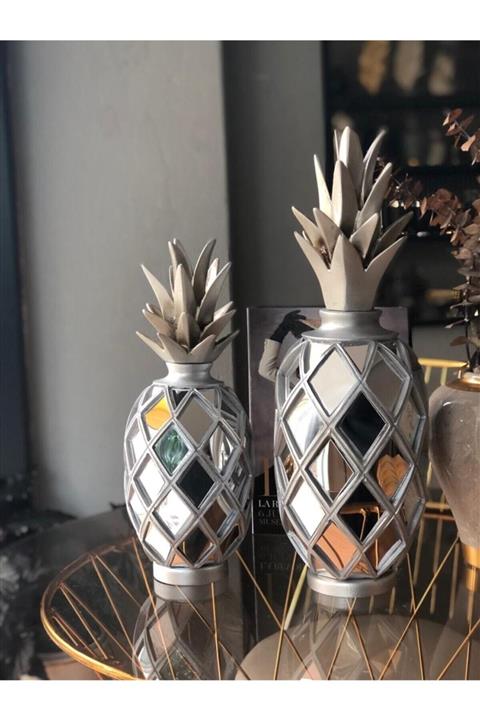 MS DECOR DESİGN 2 Li Mat Gri Ananas Büyük Boy