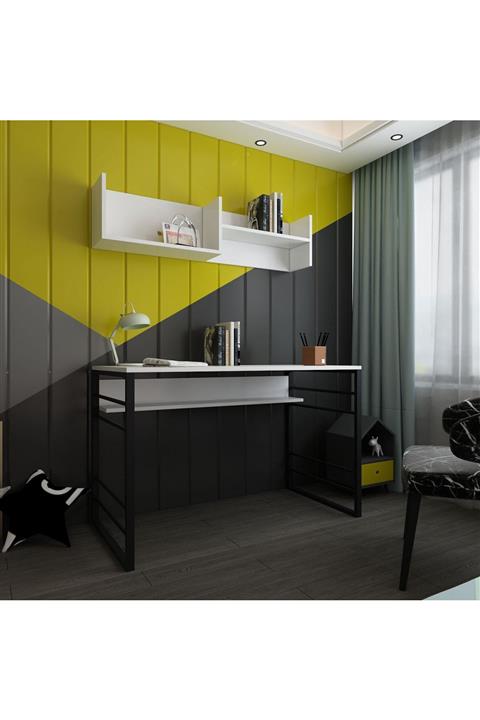 MobilyaFırsat Icon 60x120 Cm Çalışma Masası Demir Ayaklı Bilgisayar Masası Ofis Ders Yemek Masası Beyaz M2-1
