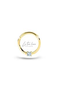 La Tua Luce Jewelry Prenses Kesim Pırlanta Taşlı Sarı Altın 14 Ayar Kıkırdak-helix/daith 12mm'lik Tekli Küpe