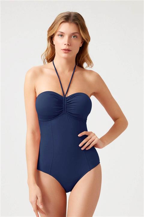 Kom Kadın Lacivert Boyundan Bağcıklı Kaplı Telsiz Mayo