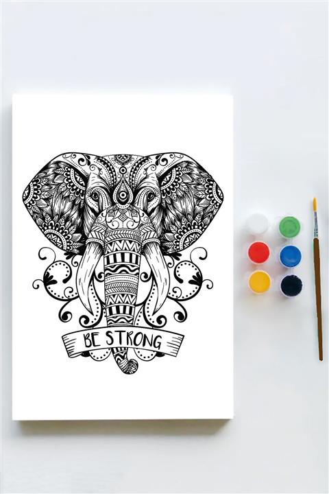 Postermanya Fil Mandala Tuval Kanvas Tablo Boyama Hobi Seti (40x60cm)