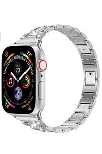 Apple Watch Seri 7 41mm Uyumlu Nezih Case Wiwu Three Beads Set Auger Metal Kordon Gümüş