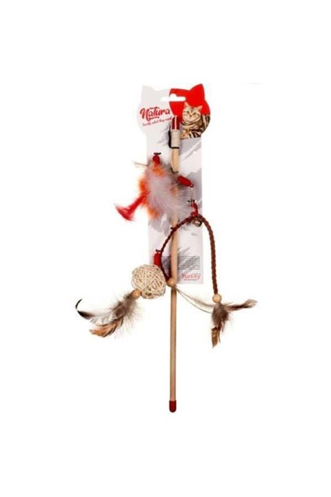 natura Ptc-038 Üç Uçlu Doğal Kedi Olta Oyuncağı 40 Cm