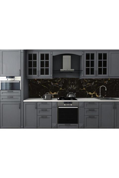 Renkli Duvarlar Mutfak Tezgah Arası Siyah Mermer Deseni 60x150