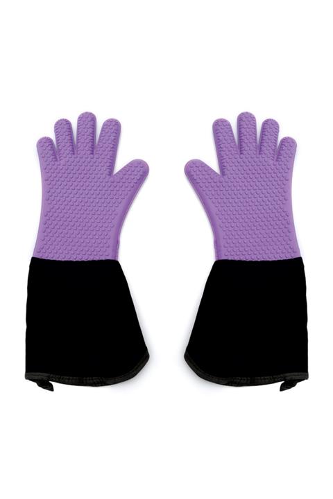AntiThermo Isıya Dayanıklı Profosyonel Silikon Tam Boy Yanmaz Fırın Eldiveni Mor 42 Cm 1 Çift