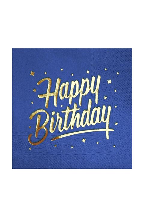 Story 33 X 33 Cm Altın Varak Happy Birthday Desenli 16'lı Lacivert Renkli Kağıt Peçete