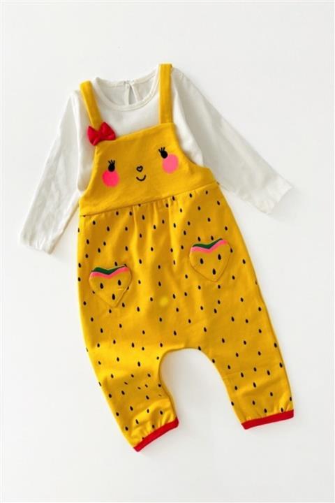 COLORED BABY Kız Çocuk Sarı  Karpuz Detaylı Salopet Takım
