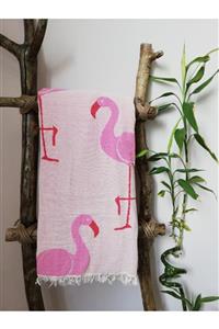 Mynova Textile Flamingo Desenli Peştamal Pembe Renk