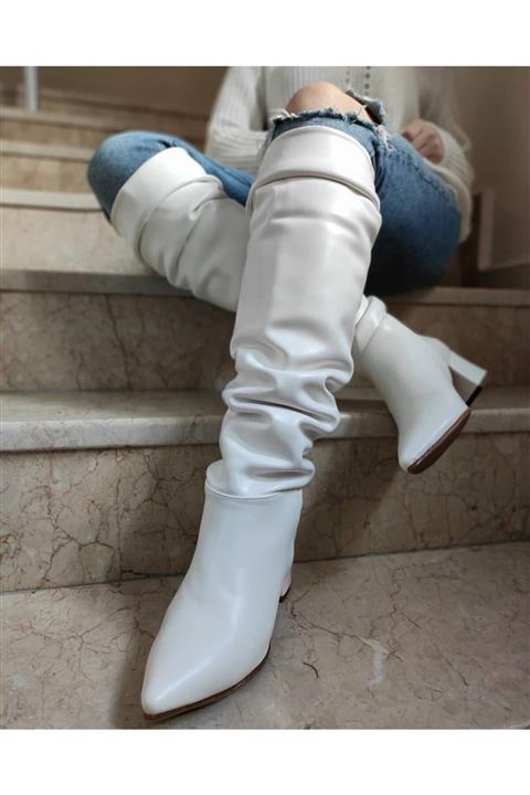 ALAZ Kadın Beyaz Lubin Diz Üstü Çizme 2001