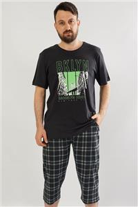 GAZZAZ Pamuklu Erkek Büyük Beden Kısa Kol Kaprili Pijama Takım