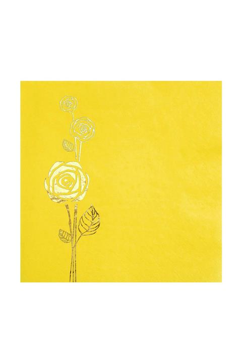 Story 33 X 33 cm Altın Varak Güller Desenli 16'lı Sarı Renkli Kağıt Peçete