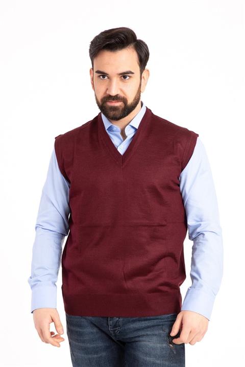NACAR STORE Erkek Bordo  V Yaka Ince Yün Triko Örgü Tüylenmez Süveter Baba Süveter