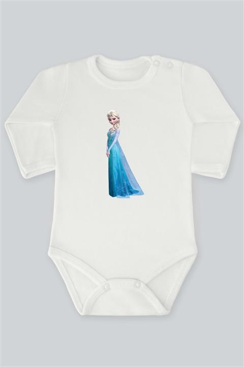 Kio Tasarım Karlar Ülkesi Frozen 3 Elsa Baskılı Bebek Body Zıbın Uzun Kollu Çıt Çıtlı Badi %100 Pamuk
