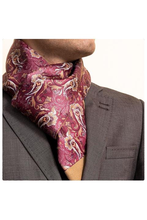 Exve Exclusive Bordo Altın Şal Desenli Çift Taraflı Atkı