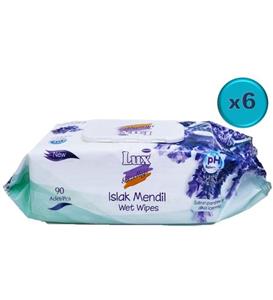 LUX Islak Havlu Mendil 90 Yaprak Lavanta (6 Lı Set) Plastik Kapaklı