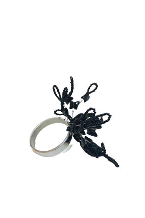 Mays Collection Siyah Boncuklu Peçetelik 4'lü