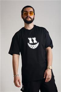 JACKS MAN Emoji Reflektörlü Siyah Oversize T-shirt