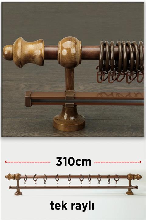 wenthi Ceviz Koyu Kahve Ahşap Rustik Tek Raylı Perde Askısı Venti 310 Cm