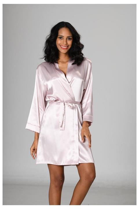 Madame Brave Kadın Pudra Kısa Düz Saten Sabahlık
