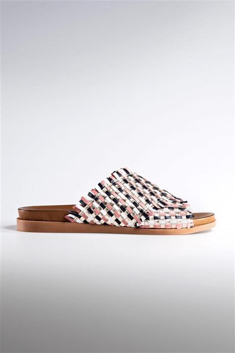 Perspective Hasır Ekoseli Deri Taba Ekru Terlik