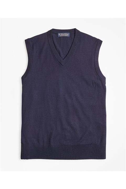 BROOKS BROTHERS Erkek Lacivert V Yaka Triko Süveter