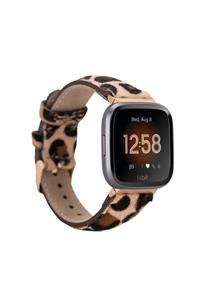 Bouletta Fitbit Versa 2-3 Uyumlu Kahverengi Tüylü Leopar Desenli Deri Kordon