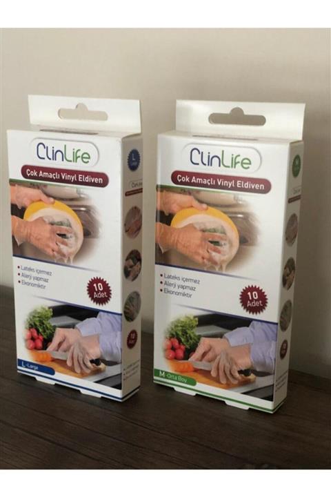 CLİNLİFE 10 Adet ( M ) Vinil Pudrasız Hijyenik Eldiven.