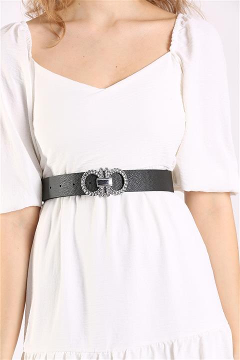 Miezza Kadın Siyah Taşlı Deri Kemer