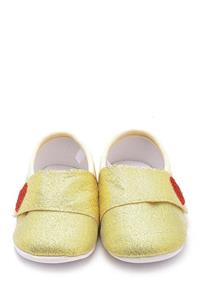 First Step Kız Bebek Kırmızı Kalpli Gold Patik-g-2248