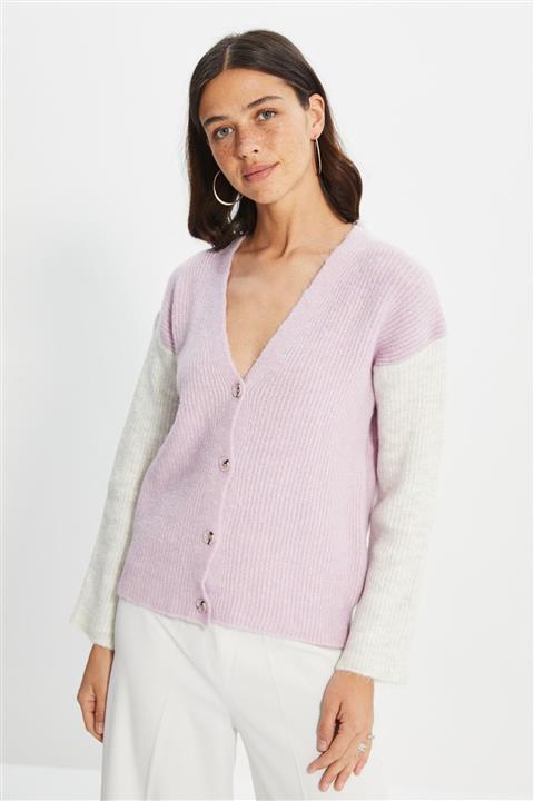 TRENDYOLMİLLA Lila Renk Bloklu Triko Hırka TWOAW22HI0755