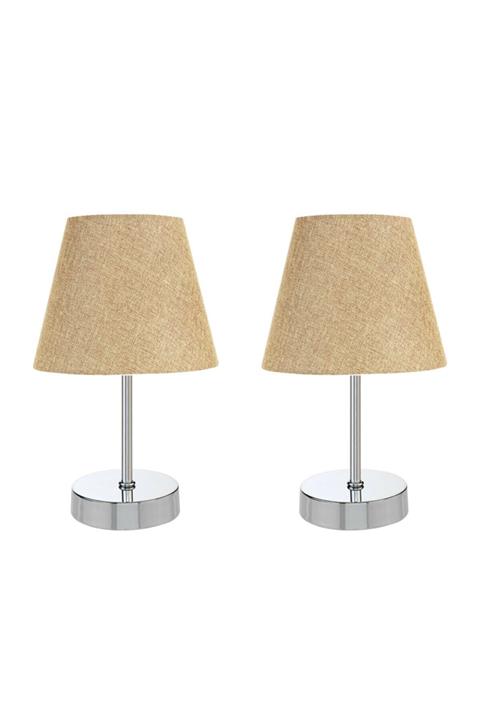 Bysay Fiesta Art & Gift Krom Metal Ayaklı Ikili Abajur Masa Lambası (Kumbeji)