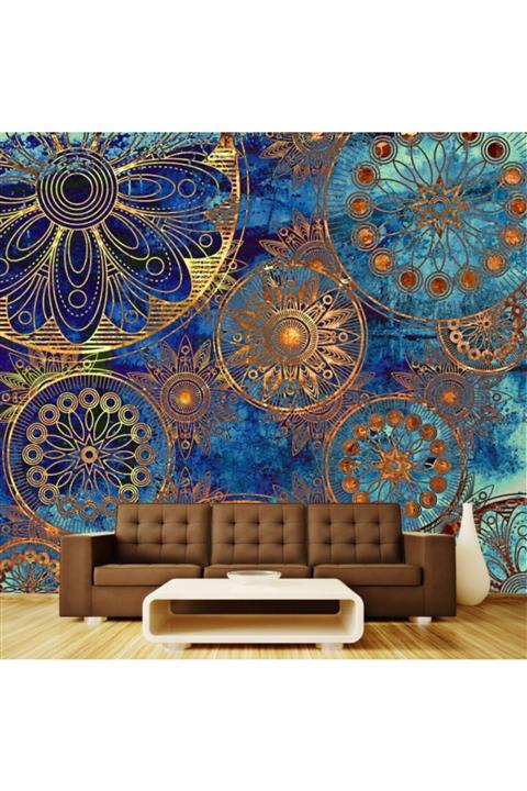Decoratica Lacivert Dairesel Motif Desenli Duvar Kağıdı 3 Boyutlu