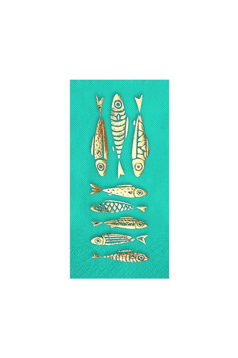 Story 33x33 Cm Altın Varak Balıklar Desenli 16'lı Garson Katlama Turkuaz Renkli Kağıt Peçete