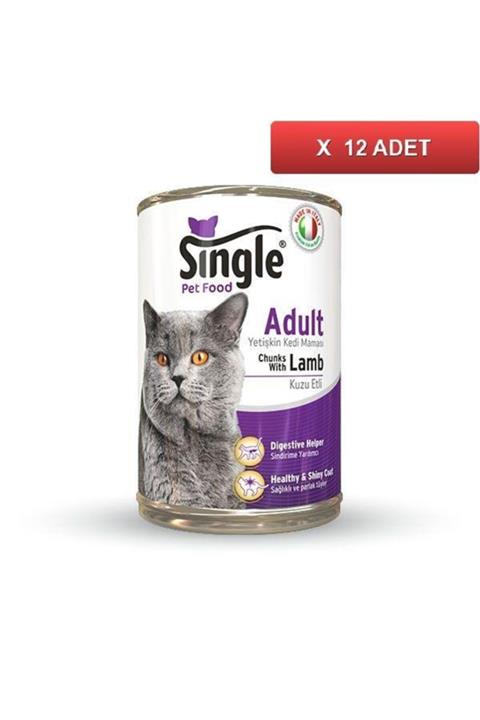 SINGLE Kuzu Etli Kedi Konservesi 415 Gr (12 Adet)