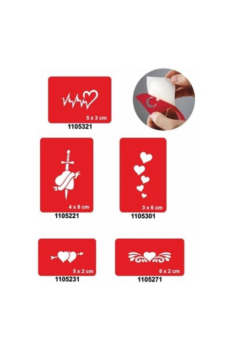 alsepeteavm Kalp Desenli 5 Adet Kına Dövme Şablonu