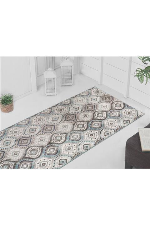 Sarar Halı As025 Desen Turkuaz Renk Kesme Kaymaz Taban Halı Yolluk