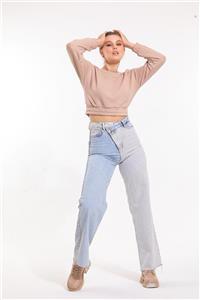 FORDİ Kadın Bej Lastikli Oversize Crop Sweatshirt