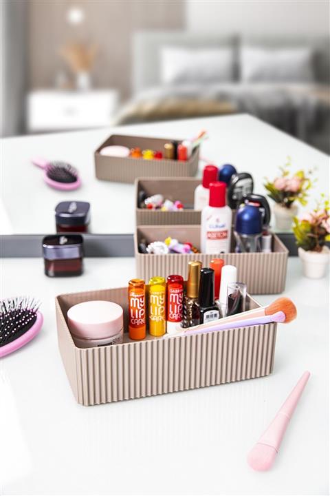 Doreline Ruby 2 Li Organizer Kutu, Kat Kat Kullanılabilir Çok Amaçlı Düzenleyici, Set Bej